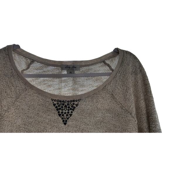 Lucky Lotus By Lucky Brand NWT Women Cream w/ gold Studded Knit Pullover XL - Picture 2 of 7